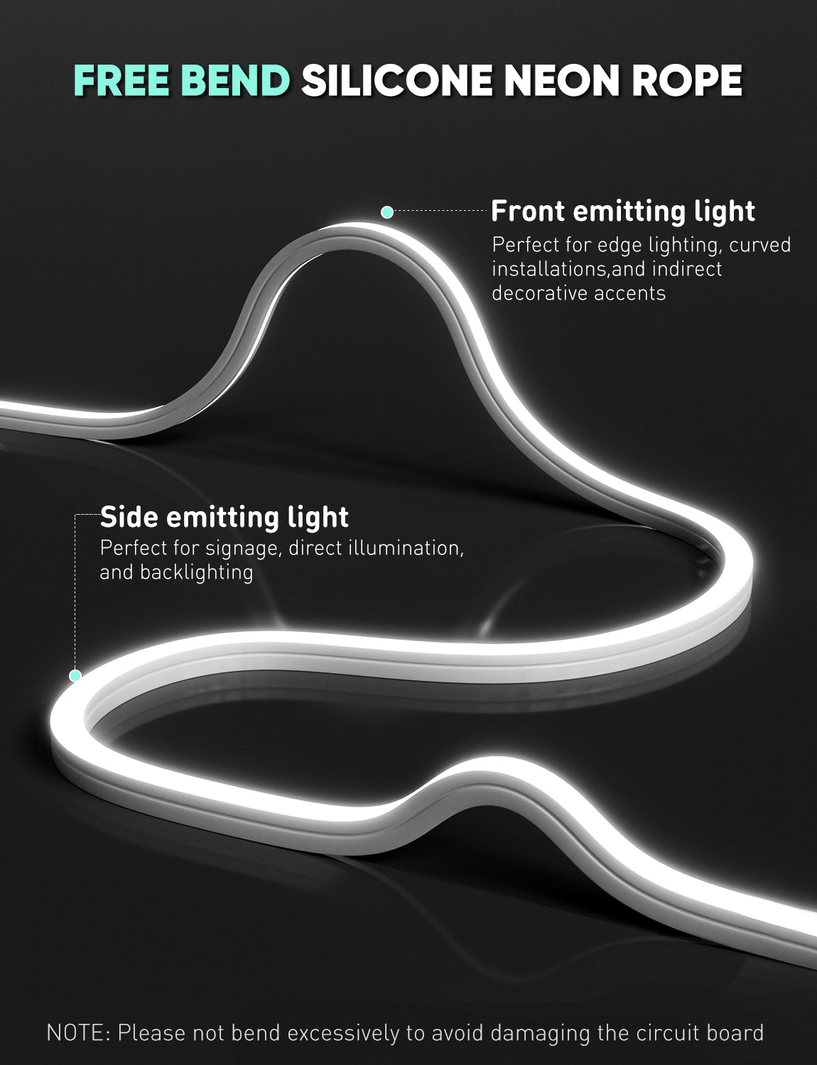 120V 3D Top & Side Free Bend Flex Neon Soft Led Neon Rope Light 6000K Cool White