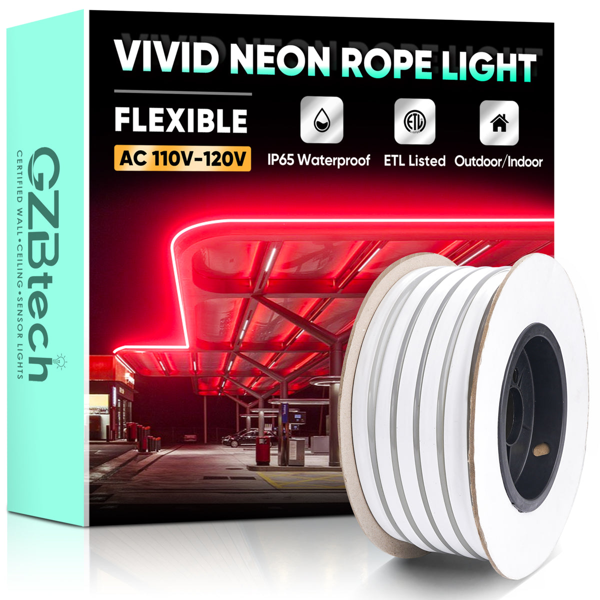 120V ETL Listed Flexible Red Neon Rope Light Save Energy 189Lumens