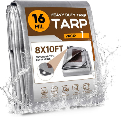 16 Mil Waterproof Tarp Heavy Duty Tarp Thick Tarp Silver&Brown