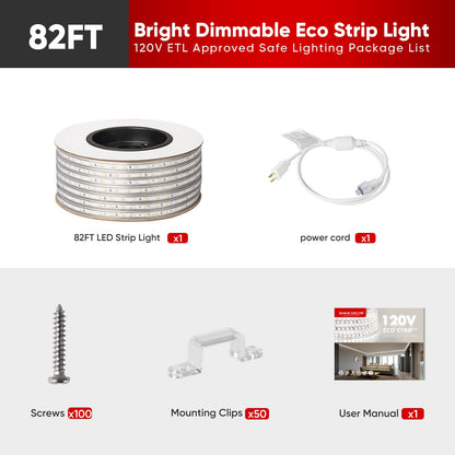 120V ECO LED Strip Lights, Cold-Resistant Waterproof 331 LMNs/M 82FT