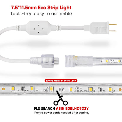 120V ECO LED Strip Lights, Cold-Resistant Waterproof 331 LMNs/M 82FT