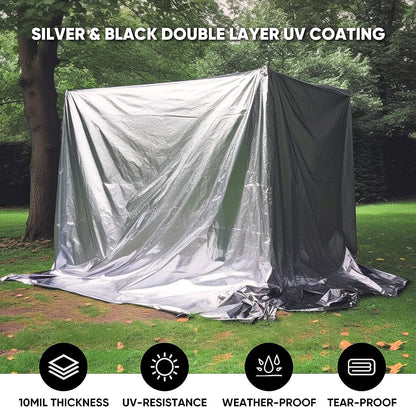 10Mil Heavy Duty Tarp Thick Silver&Black Plastic Large Tarpaulin Cover